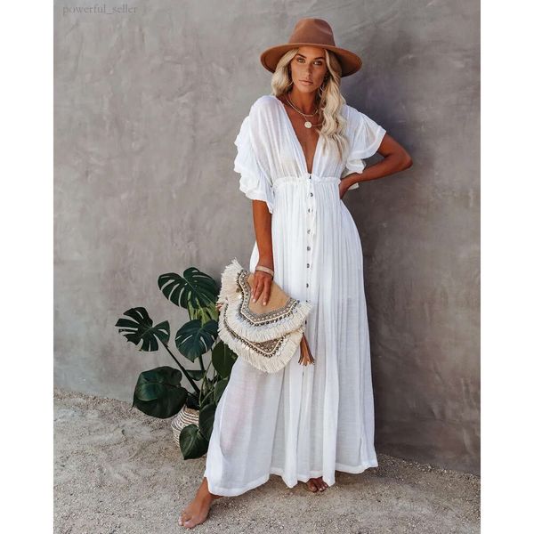 Sexy cache-up longue tunique blanche robe décontracté été robe de plage femmes grande taille vêtements de plage couvrir robe femme vêtements 166