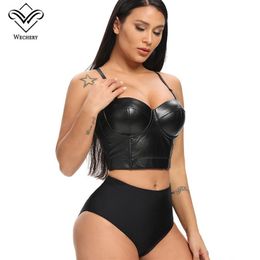 Sexy Crop Top Steampunk Corse Gothic Afslanken Vrouwen Lederen Shapewear Zwart Party Shows Club Crop Vest Beha Goth Sling Tops285D