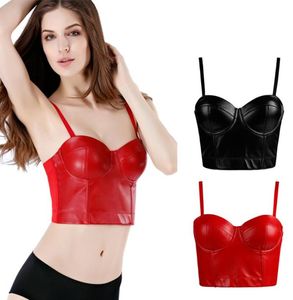 Crop top sexy steampunk cors gothique gothique femme en cuir shapewear noir spectacle club