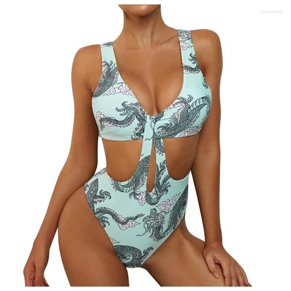 Sexy recortado mono estampado Monokini mujer traje De baño De una pieza tiras hueco traje De baño S-xl De talla grande Maillot De Bain Femme