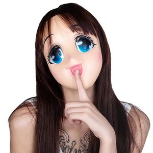 Sexy lindo ojos grandes Loli máscara de látex Anime Cosplay Kigurumi media cara máscara personaje de dibujos animados Lolita Comic-con disfraz de carnaval 240326