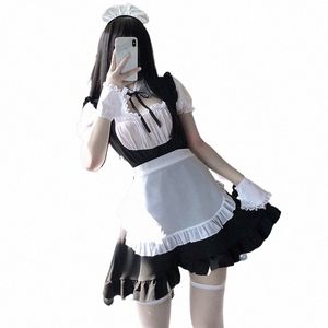 Sexy mignon à lacets noir et blanc femme de chambre Dr jeu de rôle Costume Transparent Chiff Cosplay Anime uniforme Temptati Costume 0613 M01S #