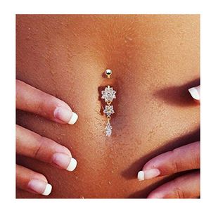 Crystal Flower CZ Belly Button Rings - Surgical Steel Sexy Dangle Navel Piercing Jewelry
