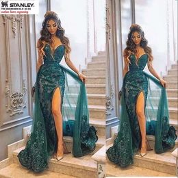 Sexy Dark Green Charming Mermaid Dress Prom Vestes Sweetheart Sport Divish Vesadas Vestidos con sobra de encaje de tren desmontable Vestido formal árabe