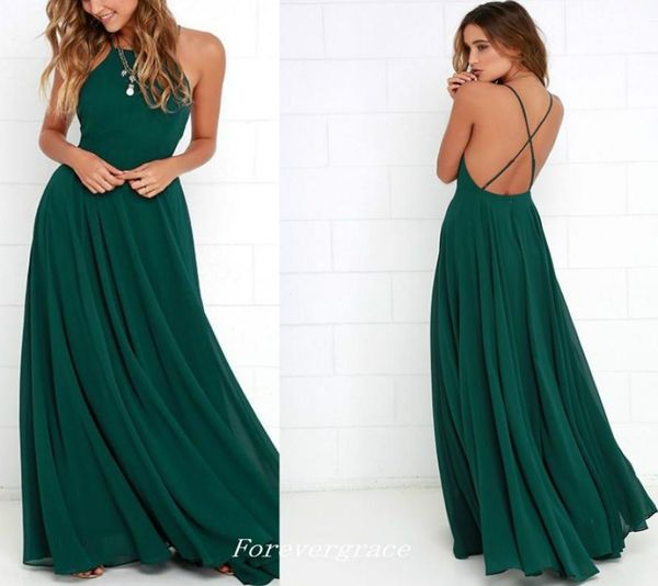 Vestido de fiesta con tirantes finos de color verde oscuro, sexy, gasa sin espalda de alta calidad, vestido de fiesta hecho a medida, talla grande 2897012