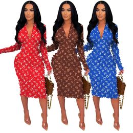 Sexy diepe v-hals jurken vrouwen casual print lange mouw bodycon potlood jurk gratis schip