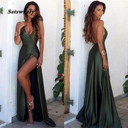 Sexy diepe v-hals hoge kant split prom dress lange eenvoudige groene zeemeermin avondjurken vestido de festa