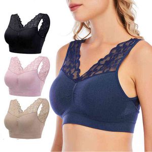 Sexy col en V profond dentelle soutiens-gorge femmes Brasserie Push Up soutien-gorge sans couture confortable Bralette respirant Fitness Gym soutien-gorge haut gilet L220726