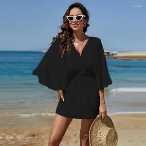 Couvre de maillots de bain Sexy Deep V Neck pour les femmes de plage de plage de plage Kaftan Ups Outlet Smock Elastic Holiday Suncreen 2024