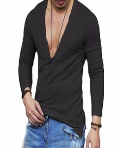 Sexy Deep V Neck T Shirt Men manga larga para hombres Slim Skinny Camiseta Camiseta Camisetas Camiseta Hombre Camiseta HOM9329124