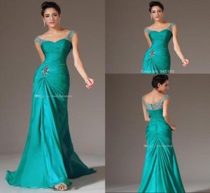 Sexy ontwerp zeemeermin vneck vloer lengte prom jurken vloer lengte turquoise chiffon bruidsmeisje kralen pailletten charmante avond dre5383025