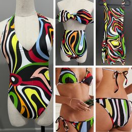 Sexy designer dames bikini dame hete streep print zwemkleding meisje casual een stukjes veter zwempak klassiek push -up monokini zwemrok badpak string tongs boog top bh