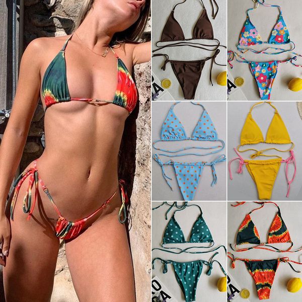 Sexy Designer Femmes Bikini Set Hot Female Triangle de maillot de bain Girls Casual Lace Up Up Primpe Match Swimsuit Brésilien Push Up Swim Wear Poste Bathing Thongs Top Biquini