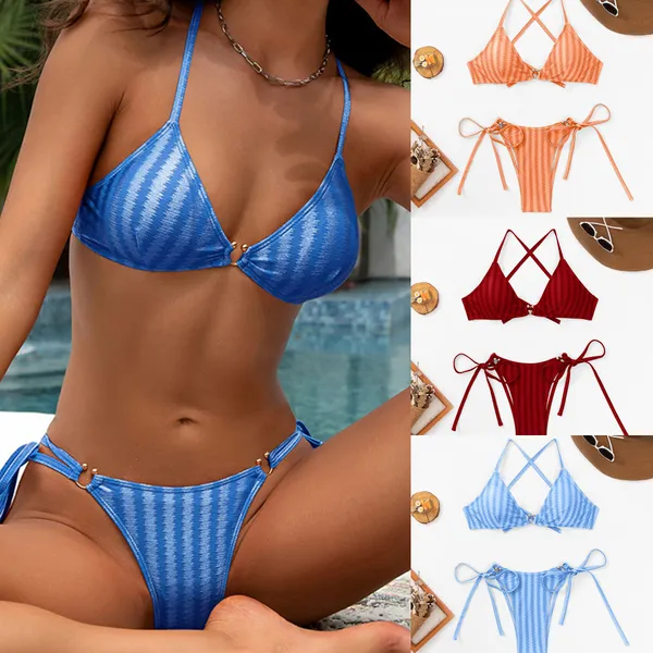 Sexy Designer Femmes Bikini Set Hot Micro Metal Swwwear Fashion Youth Girls Classic Low Raise Up Maignure Summer Beach Swim Wear Chack Bathing Thongs Top Biquini