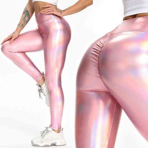 Sexy Diamond Metallic Leggings Girls Shuffle Pole Dance Pantalones de entrenamiento brillantes Club Party Wear Scrunch Bum Stretch Holographic Pink H1221