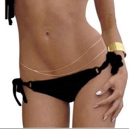 Sexy Double couche couleur or argent chaîne de ventre mode Bikini taille lien colliers bijoux de corps pour les femmes été Accesspries273V