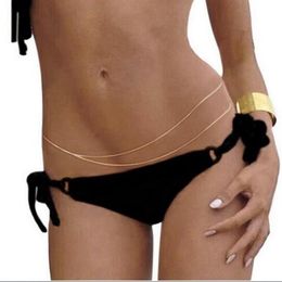 Sexy Double couche or argent couleur ventre chaîne mode Bikini taille lien colliers bijoux de corps pour les femmes été Accesspries2793