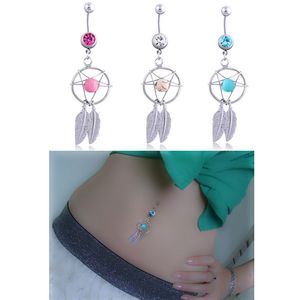 Sexy Dream Catcher Wasit Buikdans Crystal Body Sieraden Rvs Strass Navel Bell Button Piercing Dangle Rings voor Vrouwen