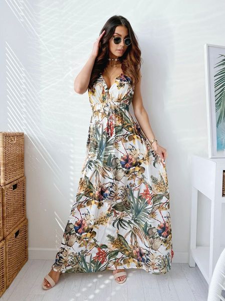 Robe sexy longue tenue de soirée robe plissée noeud string robe longue plage porter sans manches