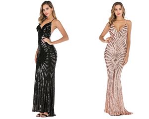 Sexy jurk sling backless lange jurk diepe V-hals rok sterke elastische pailletten dweilen jurk upscale aristocraat Casual nachtclub Party