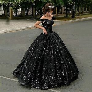 Robes de bal noir Dubaï Sparkling Black 2023 Robes de soirée de balade de bal de la fête de la robe formelle des femmes de taille plus taille