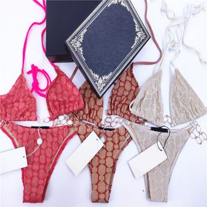 Sexy borduurwerk bikini set brief badmodes designer metalen ketting badpak split badpakken voor dames geschenk vakantie