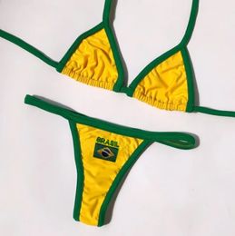 Broderie sexy en brasil Contraste de bikini divisé de bikini semets de maillot de bain patchwork de maillot de bain à cravate d'été de plage d'été 240416
