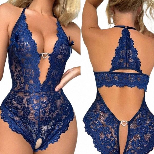 Sexy Érotique Entrejambe Sous-Vêtements Soutien-Gorge Ouvert Body Lingerie Pyjamas Dentelle Transparente Dr Porn tenues pour les femmes Deep V vêtements de nuit c07V #