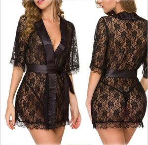 Lingerie érotique sexy Hot Plus Size Langerie Kimono Dress Satin Black Sleepwear Pyjamas pour femmes