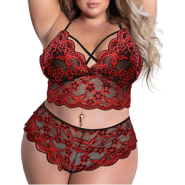 Ensemble de Lingerie érotique Sexy, sous-vêtements, Bralette croisée, soutien-gorge, slip, pyjama, intimes, grande taille 4xl, L220727