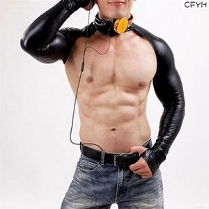 Sexy Catsuit de manga de cuero de imitación BodySuits 220D Latex Sexy Body Catsuit Body Suits Hombres Manga larga DJ Club Wear Bodies Black12499