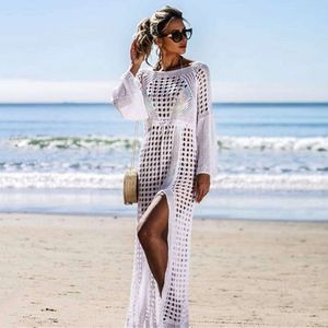 Sexy résille haute fente garniture maille plage maillot de bain couvrir voir à travers la robe