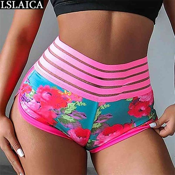 Sexy Floral Print Patchwork Shorts Sport Homewear Dentelle Femmes Élastique Taille Haute Femme Mini Ropa De Mujer 210515