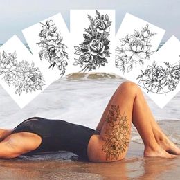 Fleur sexy tatouages temporaires pour femmes peinture art de la peinture des jambes bras autocollant réaliste faux noir étanche rose 240418