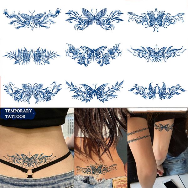 Collection de fleurs sexy tatouages temporaires imperméables à la sueur durables papillon fleurs faux tatouages pour femmes filles et homme