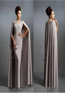 Robes de soirée formelles sexy 2016 Elie Saab Grey avec Cape Ruffles en dentelle Borgée pas cher Long Sheer Prom Party Robes Evenage Wear Dress9300628