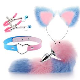 Sexy Fox Metal Butt Plug Tail Set With Hairpin Kit anal mais Plug Tail Prostate Massager Butt Plug pour couple cosplay 5 couleurs 240315