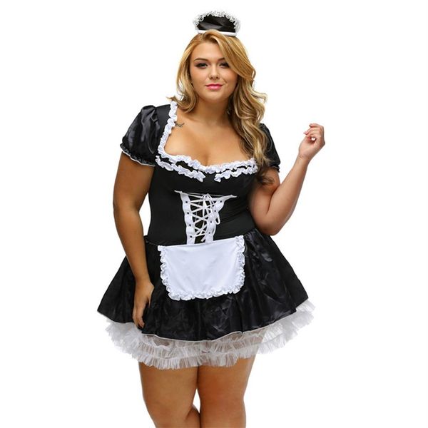 Sexy French Maid Costume Halloween Cosplay Costume Carnaval Thème COS Uniforme Plus Super Taille 4XL 6XL Classique French Maid Fantaisie Dr2583