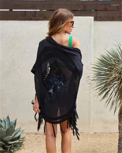 Sexy Fringe Tassel Knit Patchwork Swimwear Beach Cover Up Bikini Cover-ups Short Dress Tunic Female Kimono Dames Beachwear