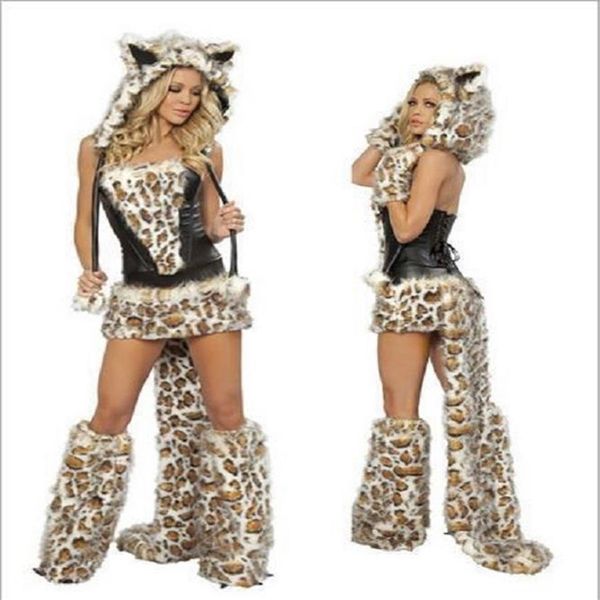 Disfraz sexy de lobo peludo para mujer, disfraces de Halloween, Cosplay de animales, Navidad, 225p