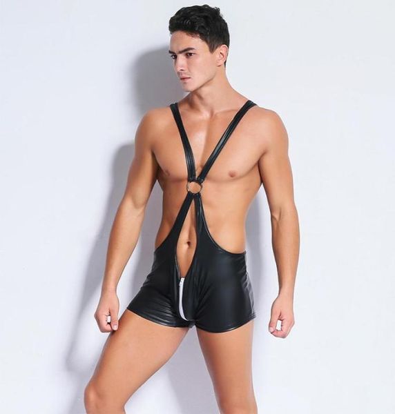 Sexy GAY Men039s Bondage Fetish Black Stretch PVC Look Látex Spandex mono M2XL X67371718592