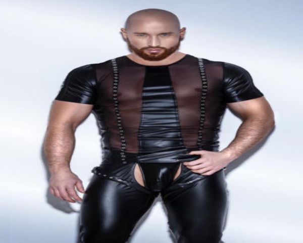 Sexy GAY Men039s Bondage Fetish Black Stretch PVC Look Látex Spandex mono 67285374271