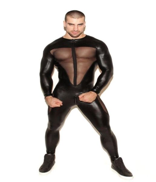 Sexy GAY Men039s Bondage Fetish Black Stretch PVC Look Látex Spandex mono M3XL 9722433735