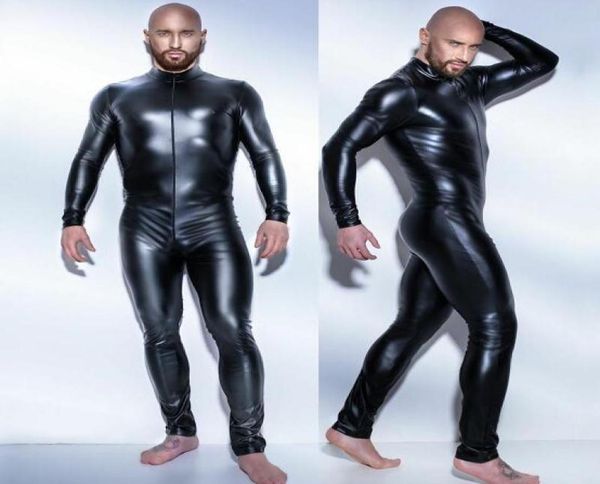 Sexy Gay Men039s Bondage Fetish Black Stretch PVC Look Latex Spandex Jumpsuit 67214945951
