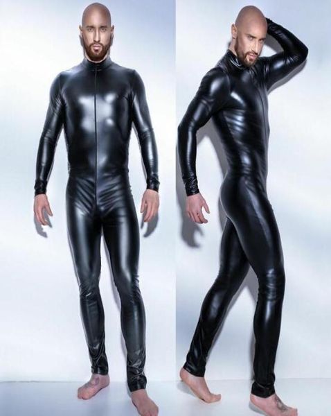 Sexy Gay Men039s Bondage Fetish Black Stretch PVC Look Latex Spandex Jumpsuit 67212266198