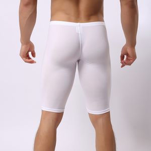 Sexy Gay Sous-Vêtements Hommes Long Johns Boxers Homme Solide Mince Nylon Solide Doux U Poche Convexe Mi-taille Long Respirant Slip K012-5