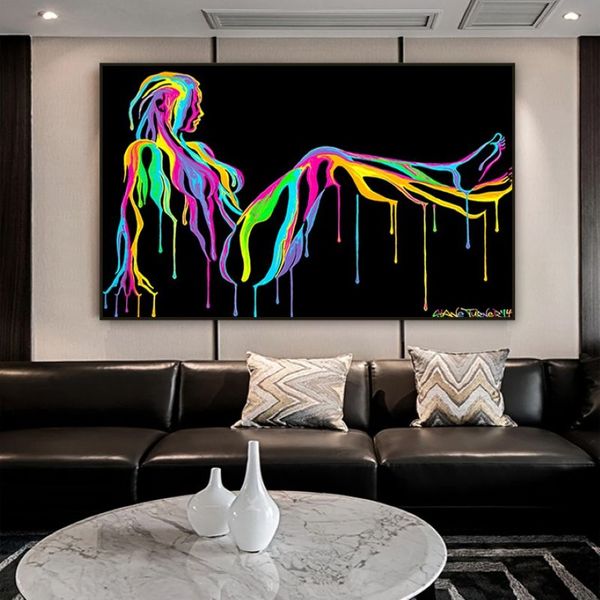 Pósteres e impresiones de chica Sexy, arte abstracto colorido, pintura en lienzo, cuadros de pared creativos modernos para decoración para sala de estar 291V