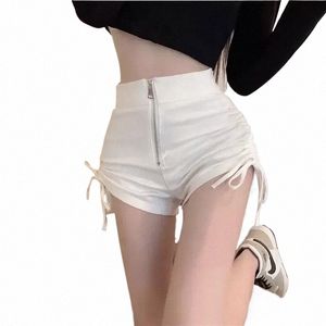 Sexy Girl Shorts pour femmes Printemps Automne Serré Élastique Pantalon Chaud Slim Tout Match Femme Noir Taille Haute Blanc Zipper Shorts d6u9 #