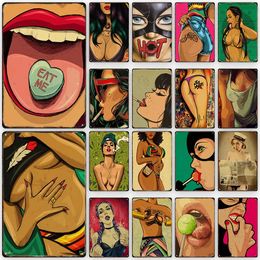 Sexy Girl Vintage Metal Painting Anime Character Retro Decorativo Cartel de chapa Bar Club Art Plaque Poster Modern Home Wall Decor Tablet20x30cm Wo3