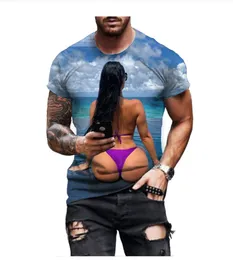 Camisetas holgadas de manga corta con cuello redondo para hombre, camisetas sexys a la moda para playa, modelo de Bikini de belleza con estampado 3D, camisetas holgadas de gran tamaño